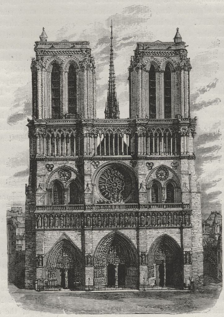 PARIS. Notre Dame (West Front) 1882 old antique vintage print picture